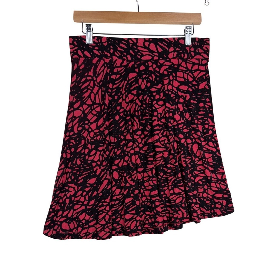 Ann Taylor LOFT Womens Asymmetrical Skirt Size Small Red Black Abstract Swirl